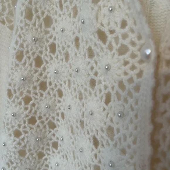 Marisa Christina Sweater Large Ivory Pearl Stud Lambswool Knit Cardigan Vintage - Picture 4 of 14